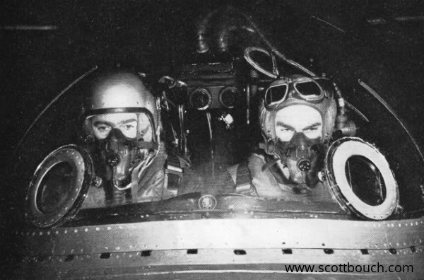 British F-Type Flying Helmet with Mk1A Protective Helmet, A-13A/1 Oxygen Mask, and Mk8 Goggles in a Canberra T4