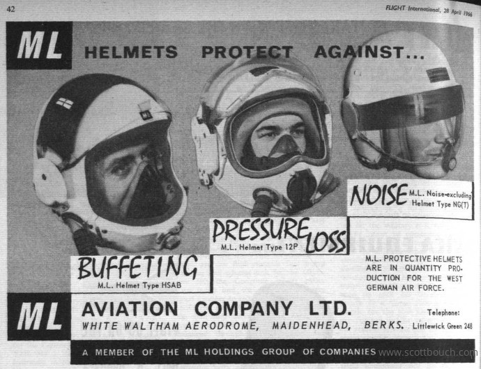 British Mk5 HSAB Flying Helmet advert, ML Aviation in Flight International Magazine 1966