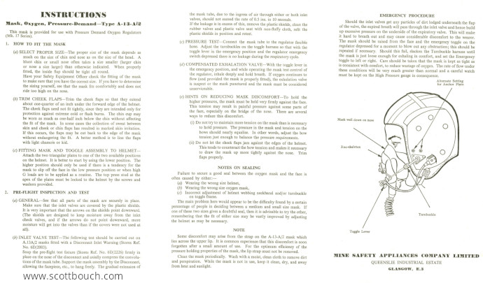 British A-13A/2 Oxygen Mask MSA Instructions