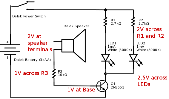 Dalek Sec Dome-Light LED Circuit Diagram.