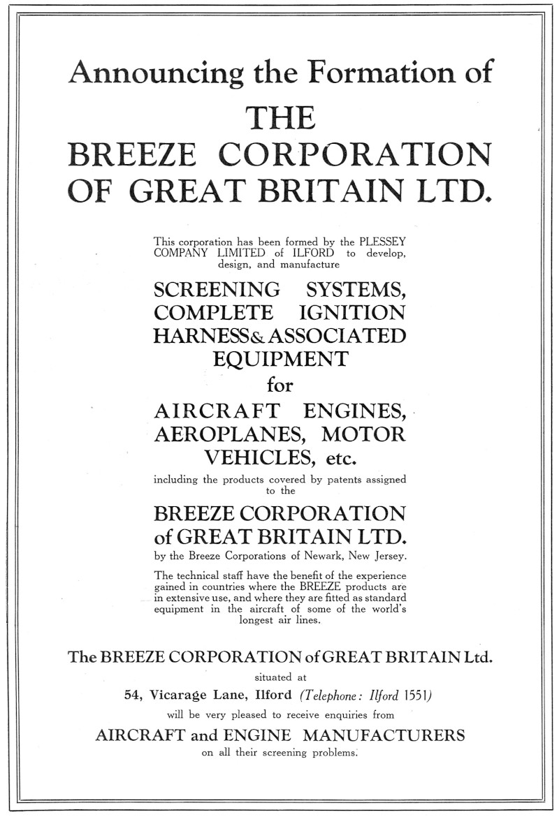 The Breeze corporation of Great Britain - formation announcement - Published: Aeroplane, 23rd September 1936
