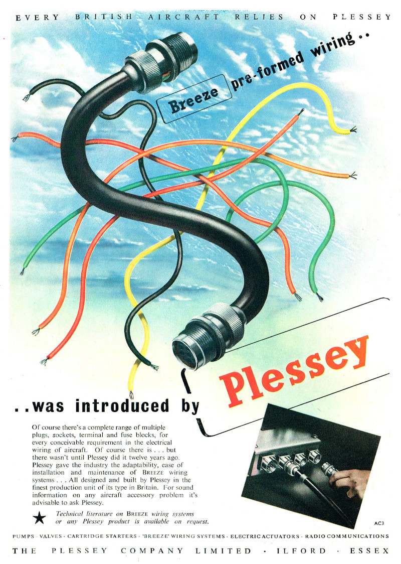 Plessey advert - Breeze pre-formed wiring - Published: Aeroplane, May 1950