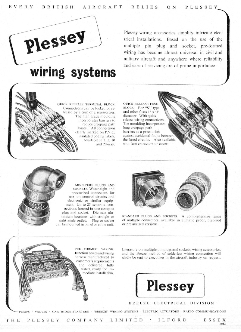 Plessey advert - wiring systems - Published: Aeroplane, 29th December 1950