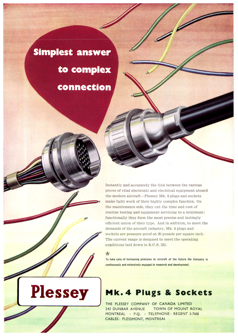 Plessey advert - Mk4 series connectors - Published: Aeroplane, 15th July 1955