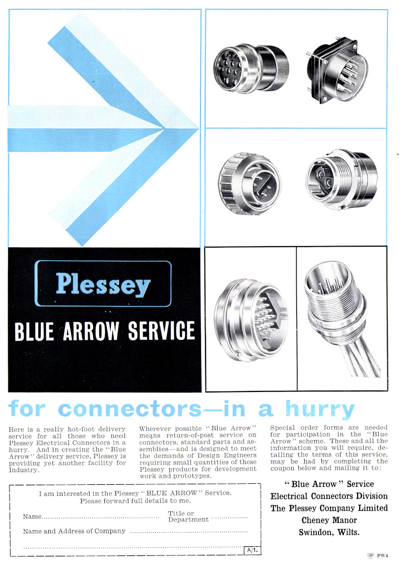 Plessey advert - Blue arrow service - Published: Aeroplane, 29th August 1958